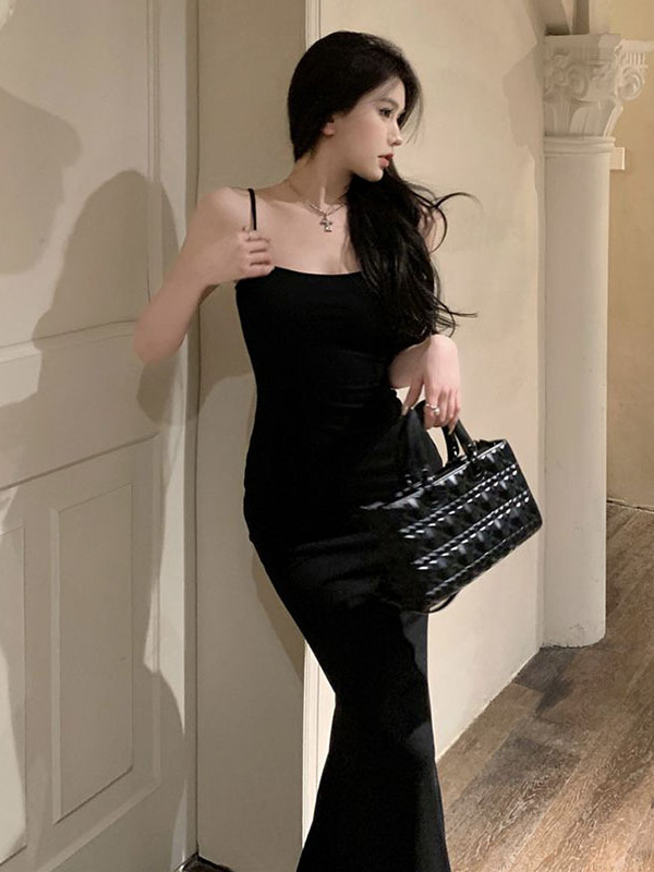 Women'S Young Fashion - Vestido largo adelgazante con corte de