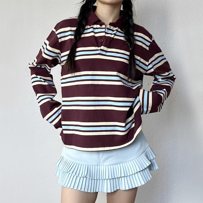 Women'S Fashion Rugby Shirt - Polo de rugby relajado a rayas