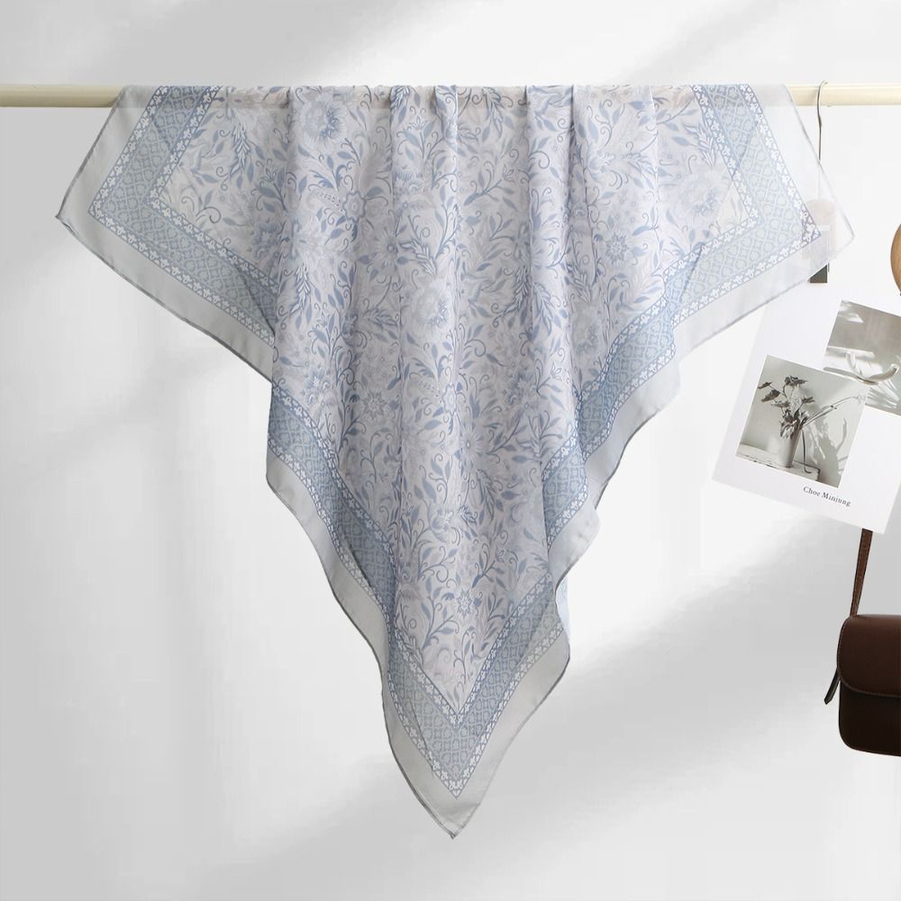 Women Fashion Malaysia - Pañuelo Cuadrado con Estampado Floral, Transpirable,