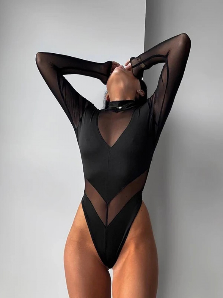 Bodysuits de malla sexy para m - Turtleneck Bodysuit reseña y precio