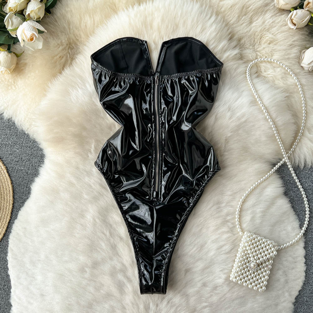 Body Sexy de cuero PU para muj - Turtleneck Bodysuit reseña y precio