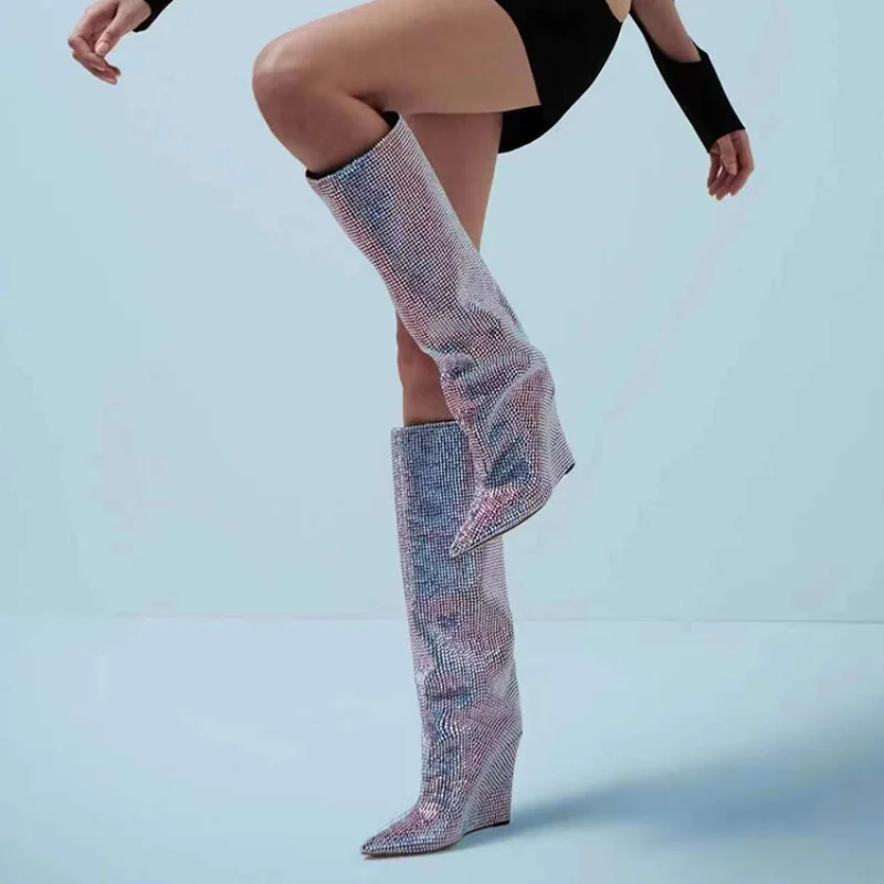 Botas de cuero con diamantes d - Women'S Fashion Show 2022 reseña y precio
