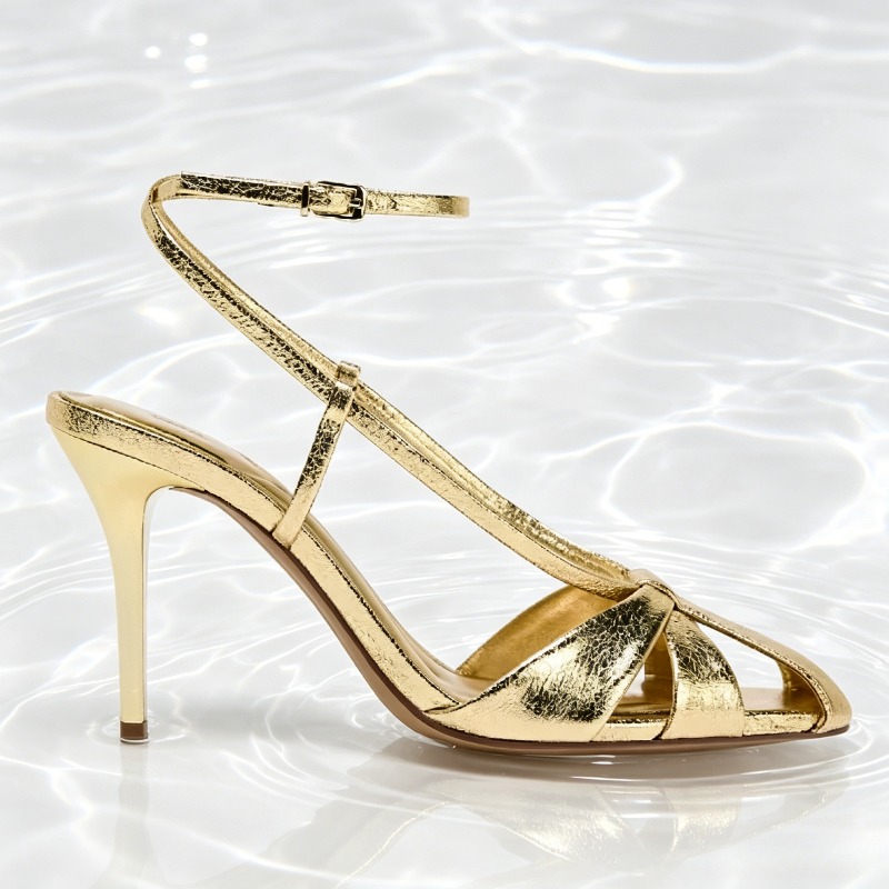 Sandalias de tacón fino dorada - Women'S Fashion Brand Shoes reseña y precio
